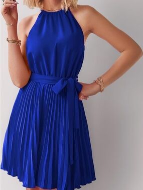 NWT BTFBM Women 2023 Summer Casual Halter Neck A-Line Dress Sleeveless Sz M